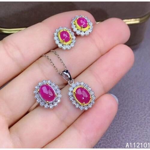 KJJEAXCMY fine Jewelry 925 sterling silver inlaid natural ruby girl noble pendant ring earring set support test Chinese style