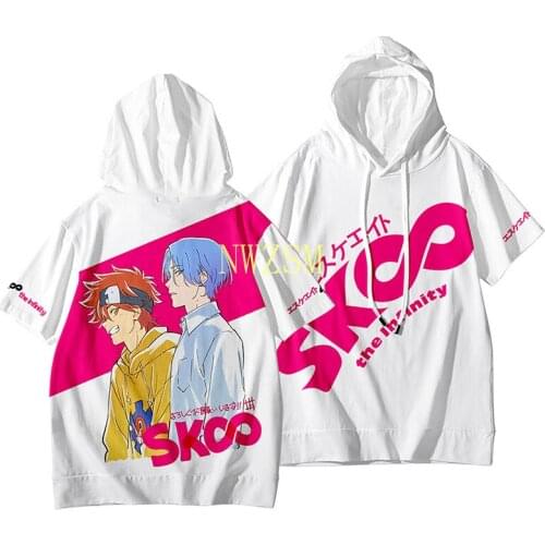 Anime SK8 the Infinity Reki Cosplay Costume Hooded T-shirt Hoodie Tops SK EIGHT Sweatshirt Summer Oversize Short Sleeve Unisex