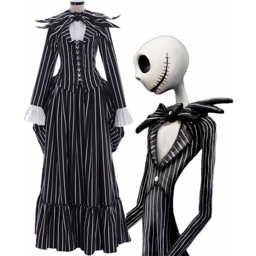 New The Nightmare Before Christmas Jack Skellington cosplay Costume Black Stripe Suit Jacket Party Halloween Dress Unisex