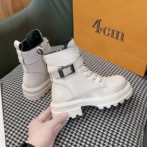Fashion White Chunky Women Boots Leather Casual Women Martin Boots Shoes Comfort Add Velvet Womens Winter Boots zapatos mujer
