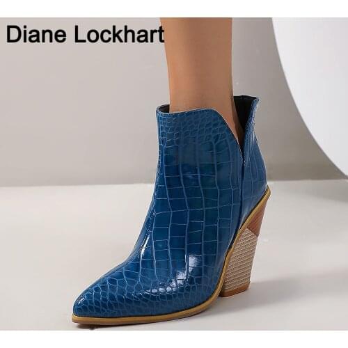 Motorcycle Western Cowboy Boots Women PU Leather Wedges High Heels slip on Cowgirl Booties Ankle botas Womens Shoes Yellow Blue