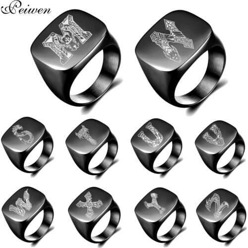 Black 26 Initials Letters Ring for Men Personalized Custom Nameplate Rings Stainless Steel Band Dragon Shape Punk Jewelry Gifts