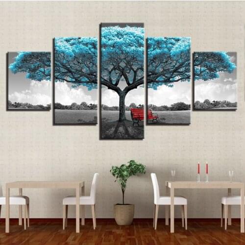 Diy Diamond Painting Full Square Round Drill Abstract 5 Pieces Blue Big Tree Red Chair Pictures Landscape Pictures Of Rhinestone