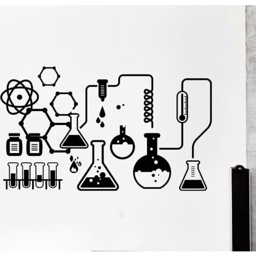 Science Chemical Lab Vinyl Wall Stickers Kids Scientist Chemistry School Sticker Removable Wall Decals Home Decor Bedroom S515