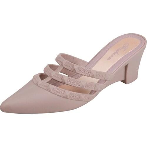 New Wedge Half Slippers Women Fashion Rivet High Heel Sandals Outer Wear Outdoor Plastic Summer Sandals Women Stiletto Party