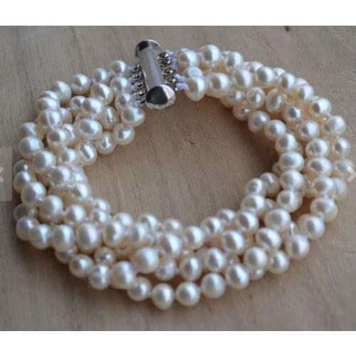 New Arrival Favorite Pearl Jewelry 5-6mm 5 Rows Freshwater Pearl Bracelet Magnet Clasp Wedding Birthday Fine Women Gift