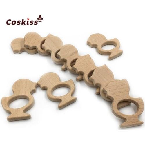 Organic Beech Wooden Duck Natural Handmade Wooden Teether DIY Wood Personalized Pendent Eco-Friendly Safe Baby Teether Toys