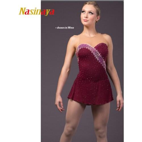 Nasinaya Figure Skating Dress Customized Competition Ice Skating Skirt for Girl Women Kids Gymnastics Performance Wine Red