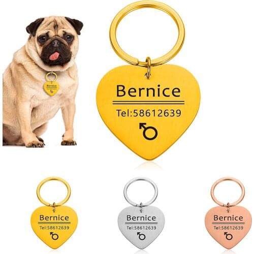 Custom Dog Tag Collar Accessories Dog ID Tags Stainless Steel Pet ID Tags for Cats and Dogs Engraved Dog Cat Tel Sex Name Tags