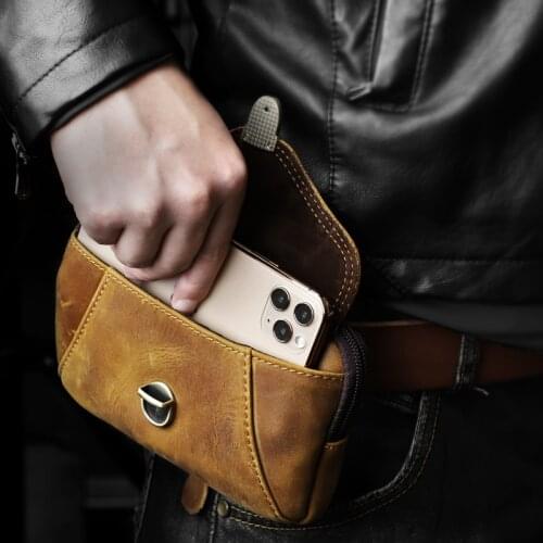 Genuine Leather Waist Bag Fanny Cowhide Belt Bum Leg Hip Packs Men Retro Large Capacity Phone Holder Wallet Outdoor Card Pouch