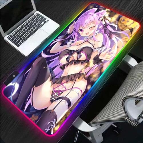 Sexy Big Tits Girl Anime RGB 900*400 Rubber Sexy Gaming Mouse Pad LED Backlit Laptop Keyboard Best Choice CS Gaming Accessories