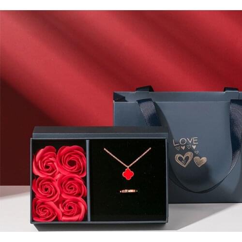 Rose Jewelry Gift Box Ring Earrings Necklace Storage Wedding Valentines Birthday Artificial Eternal Rose Jewellery Sets Case