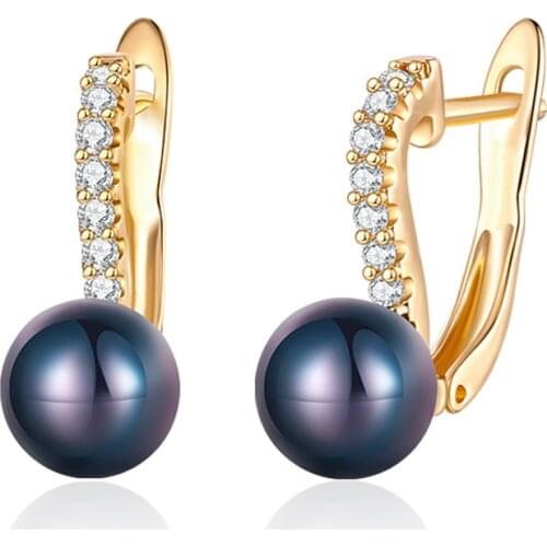 New Fashion Black/Red Pearl Earrings for Women Gold Silver Color Plated CZ Zirconia Stud Earrings with Pearl Party Jewelry Gifts