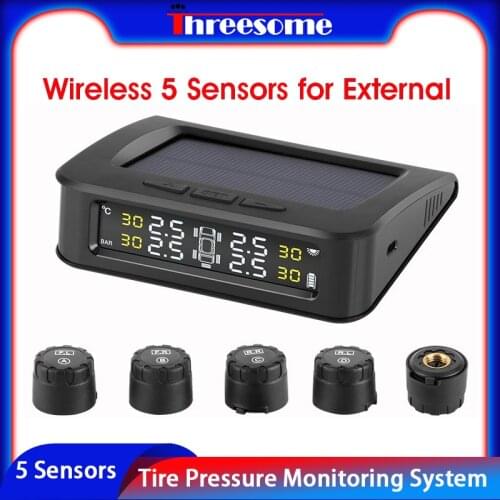 Threesome TPMS 5 Tire sensors Pressure Alarm Monitor System tpms Display Externa Sensors Solar Charge Pressure Control Warning
