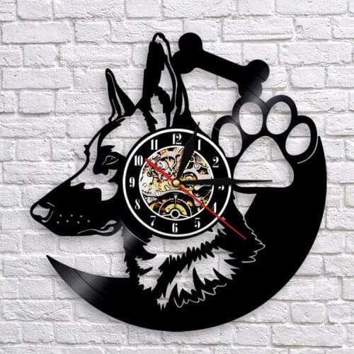 Vinyl Record Vintage Clock Dog Wall Clock Gift German Shepherd Dog Wall Clock Home Decor Dog Breeds