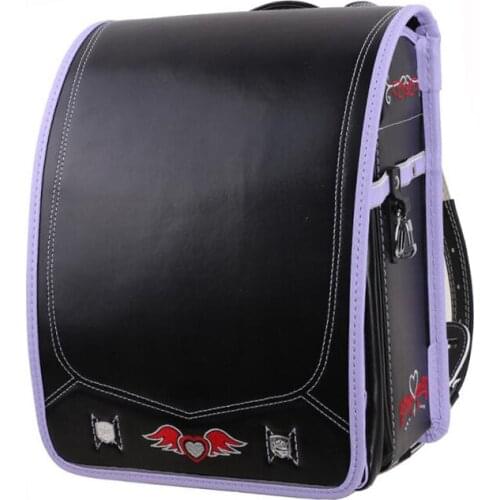 High quality waterproof PU Kid Backpack For Boys and Girl School Bag Embroidery love wings Hasp Randoseru Orthopedic backpacks