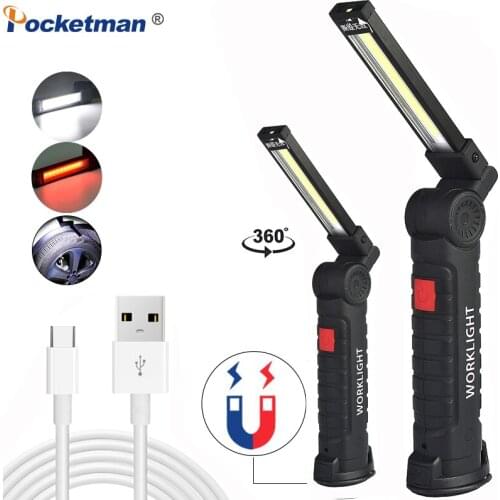 Flashlights 5 Modes COB LED Work Light with Magnetic Base and Hanging Hook, Rechargeable Torch Camping, Car Repair, Grill 4 Pack