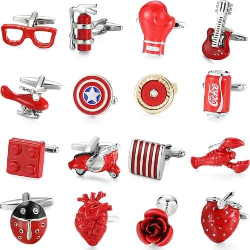 Summer new high quality brass hand colored enamel red Cufflinks rock punk style fashion mens French shirt Cufflinks jewelry