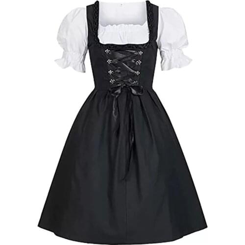 Ladies 5Xl Adult Women Oktoberfest Costume Black Cut Out Dress Puff Sleeves Back Bow Lacing Up Clothing