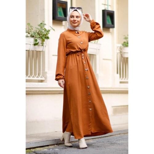 ‎Waist Ruffle Hijab Dress Muslim Abaya Kaftan Caftan İslamic Clothing Maxi Dress Long Sleeves Turkey Dubai 2021 Women Fashion
