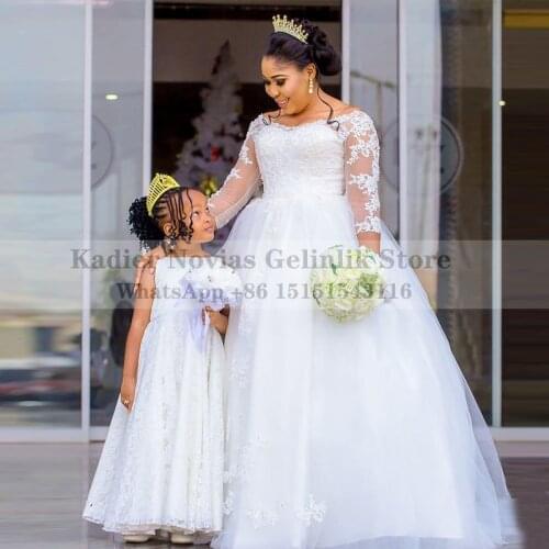 Long Sleeves African White Ball Gown Wedding Dress 2021 Lace Up Vestidos De Novia 2020 Corte Princesa