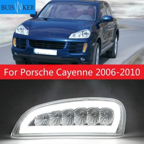 1 Set Xenon White Led Daytime Running Light DRL Fog Lights For Porsche Cayenne 2006-2010 W/ Amber Turn Signal Lights Lamp 12