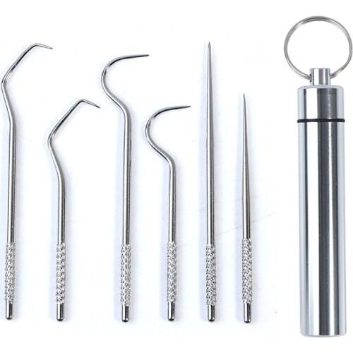 1Set Metal Stainless Steel Oral Cleaning Tooth Flossing Artifact Portable Pendant Toothpick Tube Stronger Dental Floss