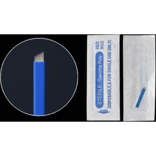 100PCS Blue Tebori Microblading 9 Pin Tattoo Needles Permanent Makeup Blade For 3D Eyebrow Embroidery Manual Tattoo Pen