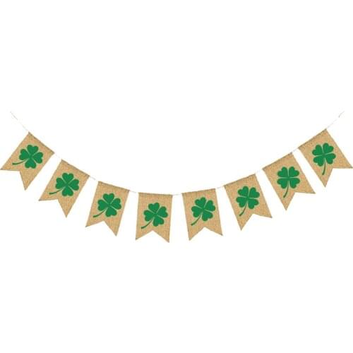 2.8 Meters Irish Shamrock Burlap Banners Green Clover Bunting Garland Swallow-tailed Flags For St. Patricks Day Decorations St