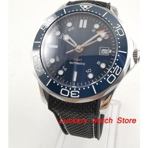 41mm no logo blue dial Luminous saphire glass;blue Ceramic Bezel GMT Automatic movement mens watch-BA103
