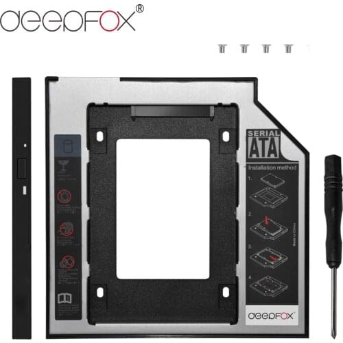 DeepFox Aluminum Universal Optibay 2nd HDD Caddy 12.7mm SATA3.0 2.5" SSD CD DVD to HDD Case Enclosure CD-ROM ODD