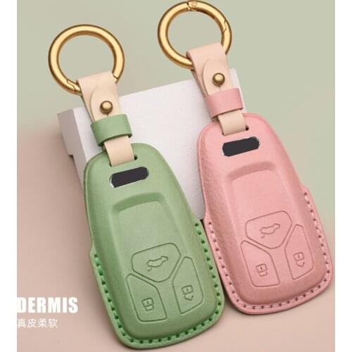 Auto Car Styling Leather Key Case For AUDI A4 A5 B9 Q5 Q7 TT TTS 8S Car Holder Shell Remote Cover Car-Styling keychain