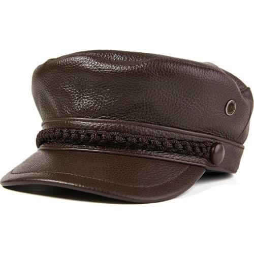 Free Shipping Top Cowhide Unisix Fashion Genuine Leather Hat Real cowhide leather biker cap