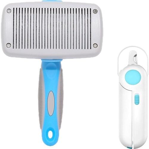 Free Clipper Automatic Pet Hair Remove Comb Curved Needle Self Cleaning Pet Comb For Dog Cat Short Long Hair Pet Grooming Tools