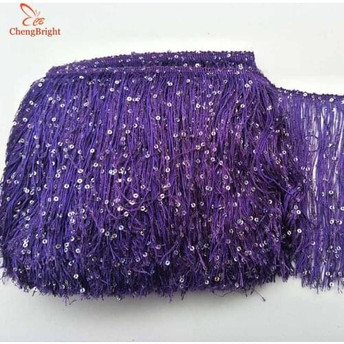 CHENGBRIGHT 10Yard 20CM Long Polyester Lace Tassel Fringe Lace Trim Ribbon Sew Latin Dress Stage Garment Curtain DIY Accessories