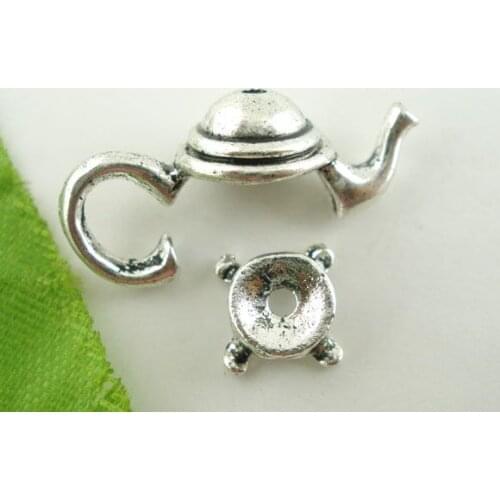 DoreenBeads Retail 10Sets Silver Color Teapot Bead Cap Set Findings 21x9mm