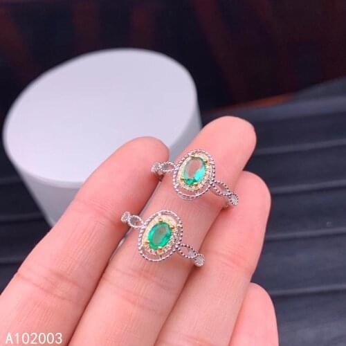 KJJEAXCMY fine jewelry 925 sterling silver inlaid natural Emerald new Female Miss Girl Woman ring noble Support Detection
