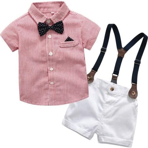 Baby Gentleman Clothes Set 2021 Summer New Children Striped T-Shirt Bib-Pants 2Pcs Wedding Baptism Kids Boys Clothing Set