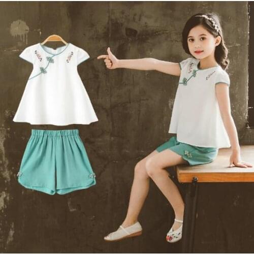 Girls Clothing Sets Summer New Kids Baby Girls Outfits Cute Embroidery Tops + Shorts 2Pcs Children Clothes Suit