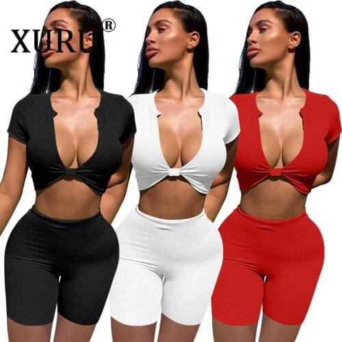 XURU Summer New Sexy High-waist Jumpsuit Two-piece European and American V-neck Short Jumpsuit