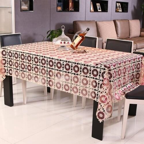 New Hollow Tablecloth Transparent Glass Yarn Embroidery European Style Cover Washable Table Cloth for Tea Table