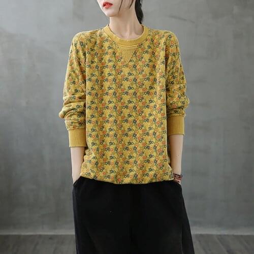 Autumn Winter Ladies Tops Blouse Long Sleeve Floral Basic Tee Shirt Tunics Loose Basic Shirts Vintage Clothes Casual