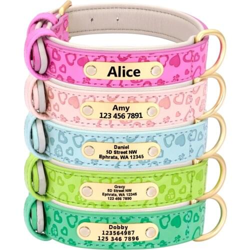 Personalized Dog Collar Custom Padded Leather Dog Collar Pet Name ID Tags Collars For Small Medium Large Dogs Pitbull Bulldog
