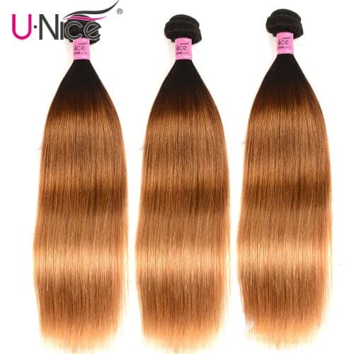 UNICE HAIR Ombre Brazilian Hair 3 pcs Weft Color T1b/4/27 Straight Human Hair Bundles 16-26inch Remy Hair Weaves Free Shipping