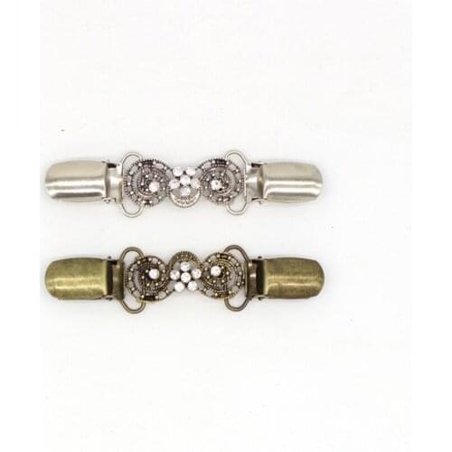 Retro electroplating clothing alloy diamond cardigan clip men and women collar connector buckle