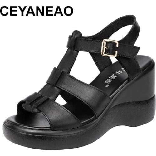 CEYANEAO Thick Bottom Gladiator Sandals Ankle Buckle New 2021 Women Sandals Wedge Platform Shoes Female Slides Summer High Heel