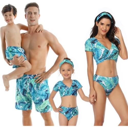 Family swimsuit mommy and me clothes father and son outfit mother and daughter bikini beach shorts family matching swimwearC0709