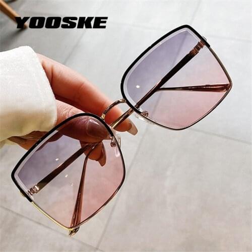 YOOSKE 2021 Oversized Square Sunglasses Women Men Fashion Gradient Sun Glasses Ladies Retro Half Frame Driving Eyeglasses UV400