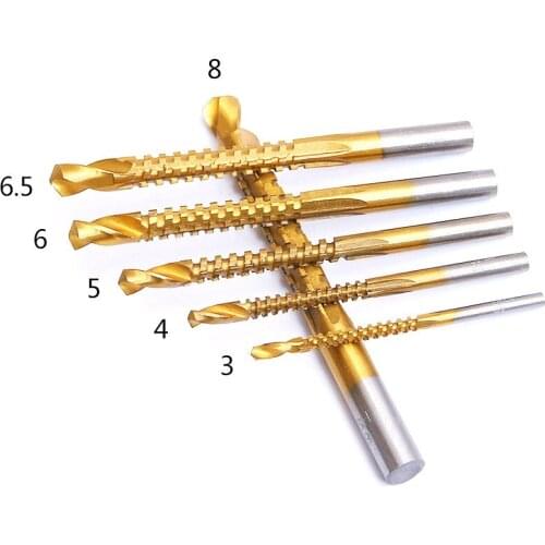 6Pcs/Set 3-8mmTitanium Coated HSS Twist Drill Bits Wood Metal Plastic Cutting Hole Grooving Drill Saw Carpenter Woodworking Tool