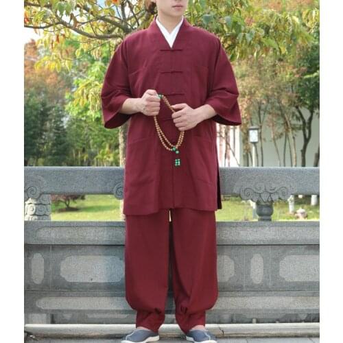 Unisex 6color blue/red Summer short-sleeve buddha lay meditation suits zen kung fu costumes Buddhism shaolin monk clothing